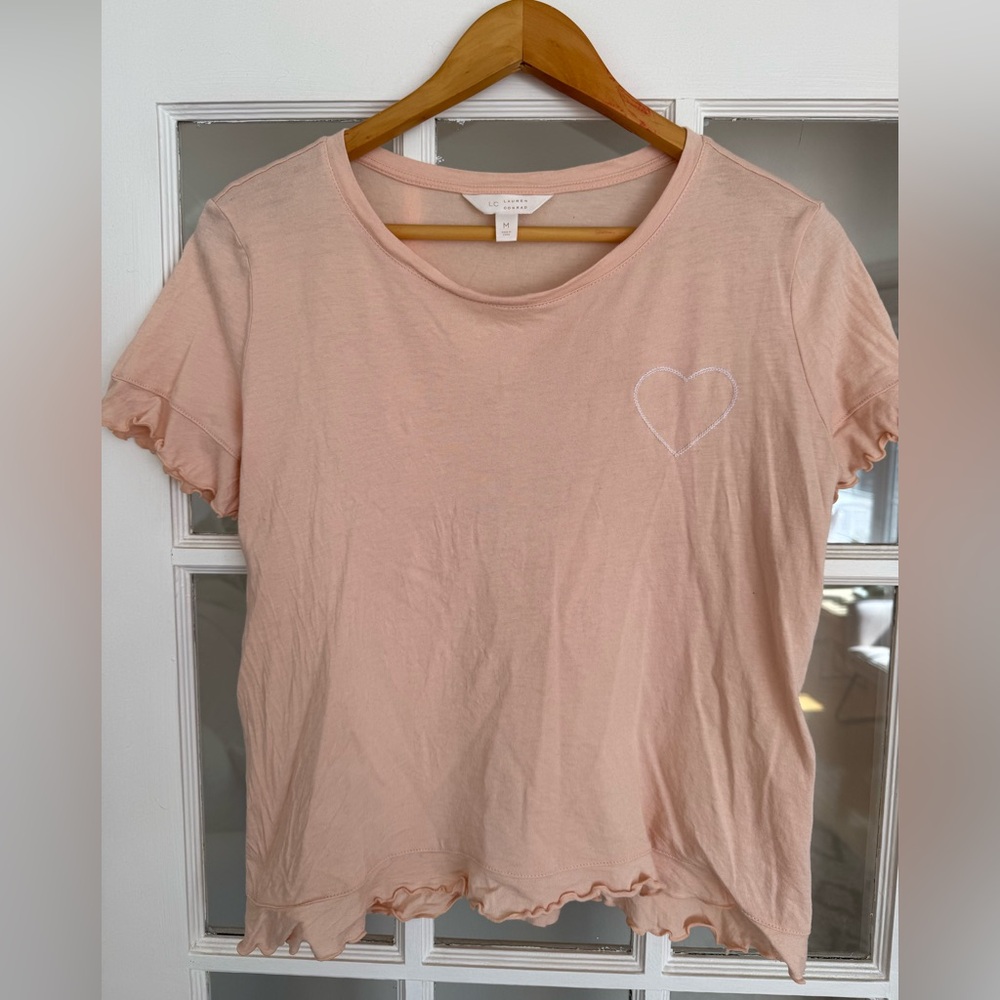 Lauren Conrad Blush Pink Short Sleeve Tee with Embroidered Heart